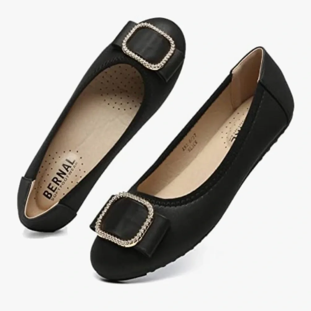 Bernal Black Patent Leather Flats with Embellished  crystals Buckle size 9